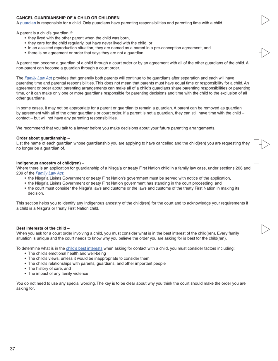 Form C (PFA712) Application About a Family Law Matter - British Columbia, Canada, Page 37