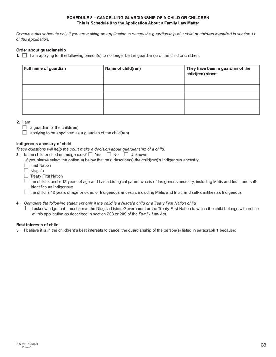 Form C (PFA712) Application About a Family Law Matter - British Columbia, Canada, Page 38