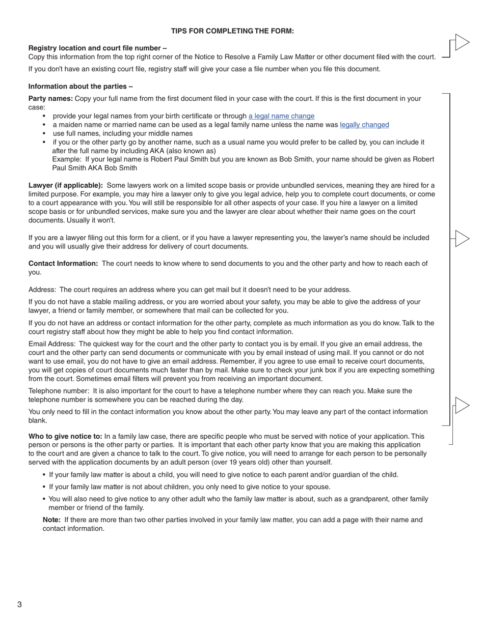 Form C (PFA712) Application About a Family Law Matter - British Columbia, Canada, Page 3