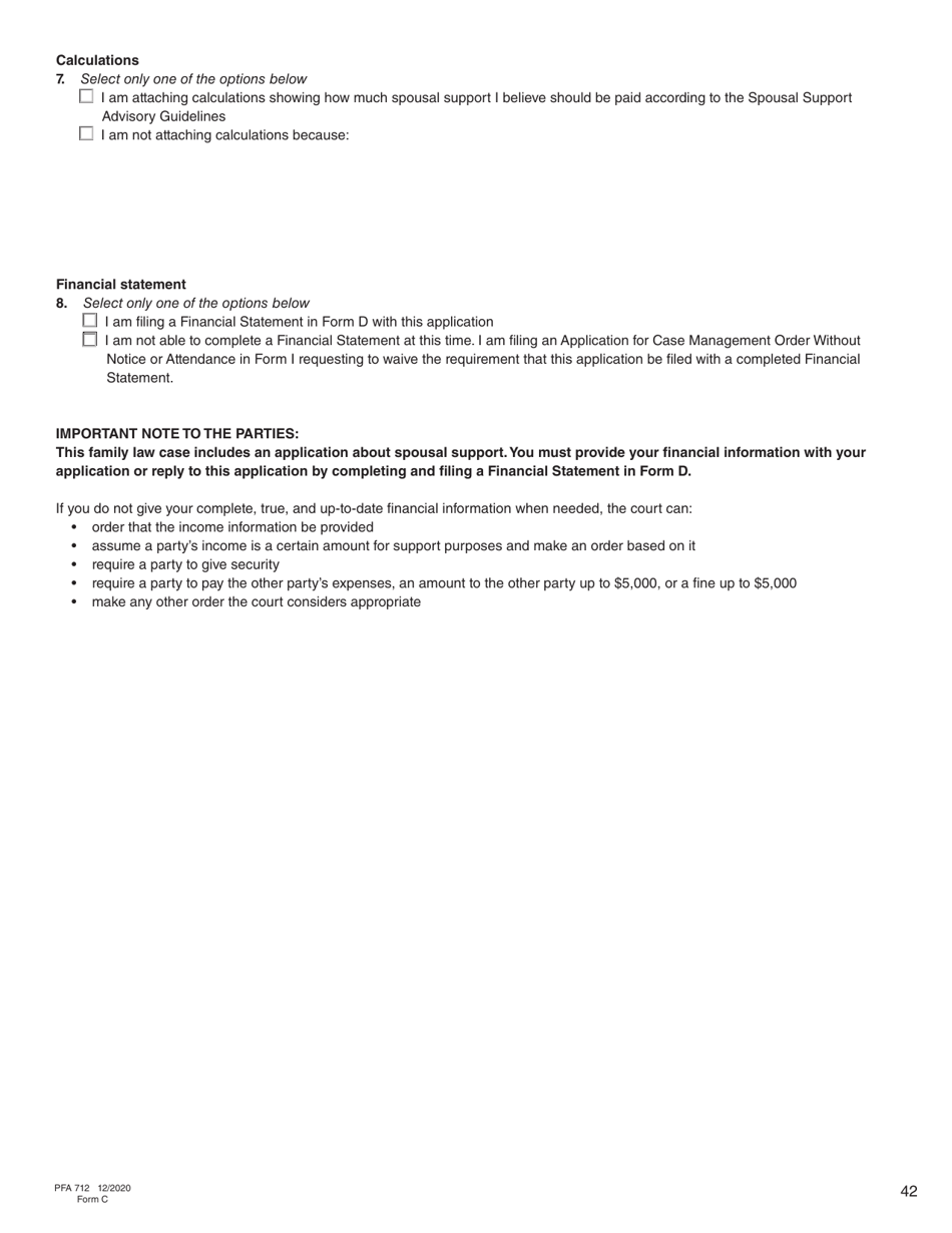 Form C (PFA712) Application About a Family Law Matter - British Columbia, Canada, Page 42