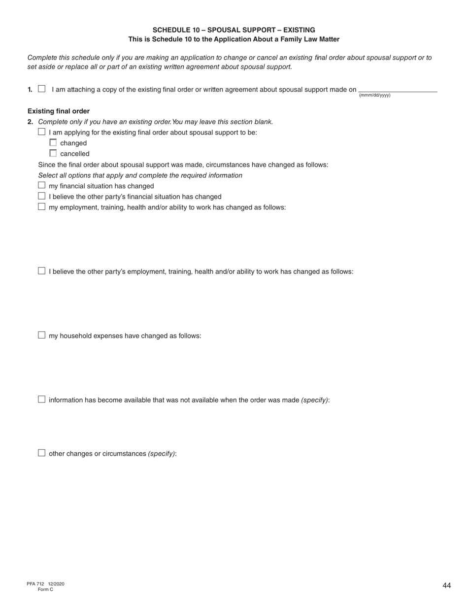 Form C (PFA712) Application About a Family Law Matter - British Columbia, Canada, Page 44