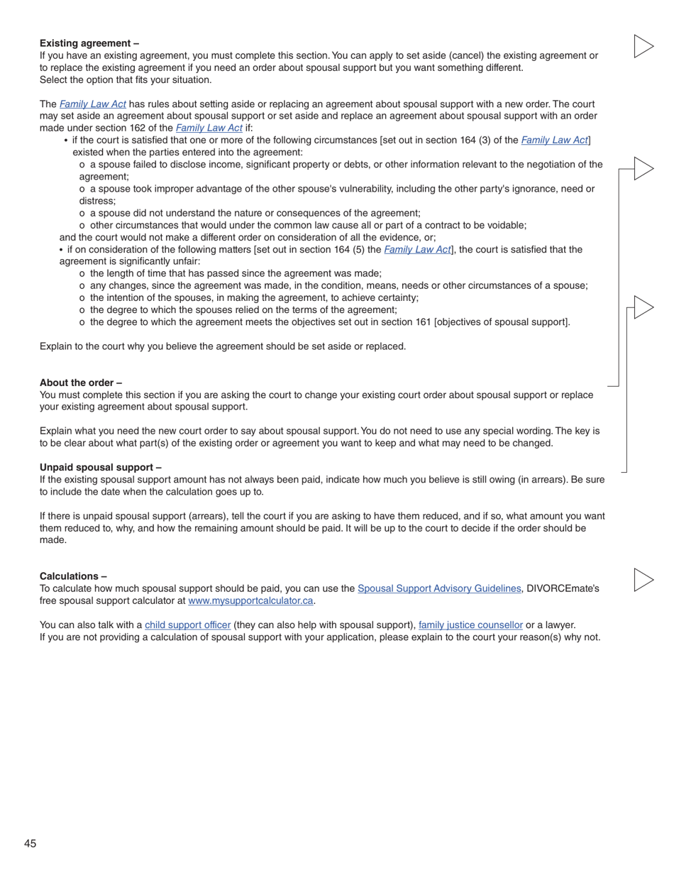 Form C (PFA712) Application About a Family Law Matter - British Columbia, Canada, Page 45