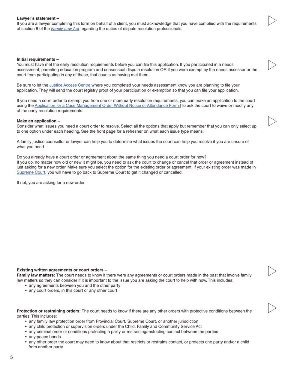 Form C (PFA712) Application About a Family Law Matter - British Columbia, Canada, Page 5