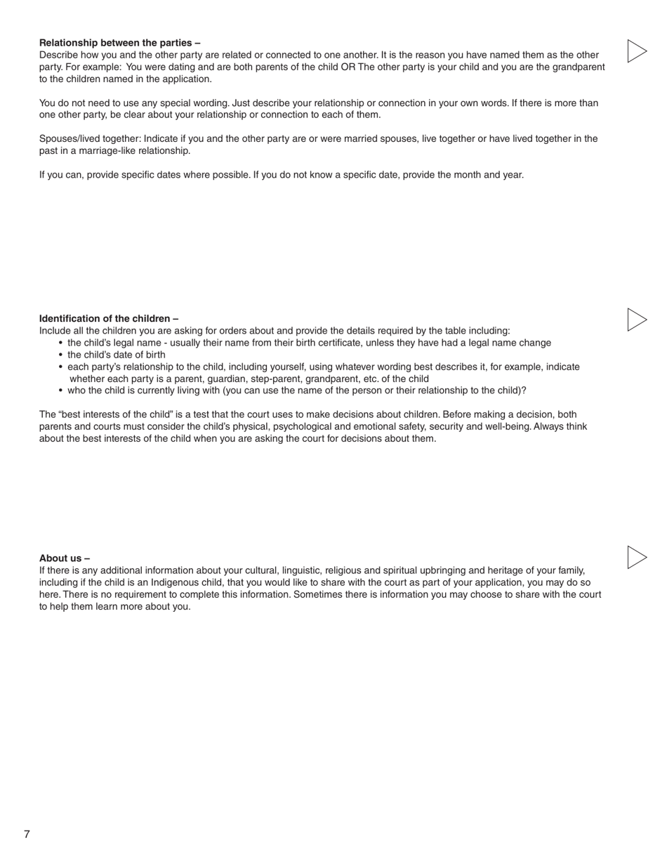 Form C (PFA712) Application About a Family Law Matter - British Columbia, Canada, Page 7