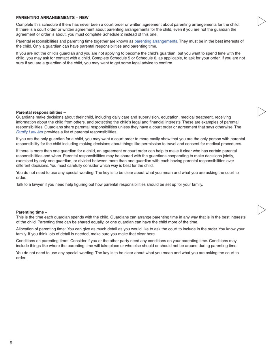 Form C (PFA712) Application About a Family Law Matter - British Columbia, Canada, Page 9