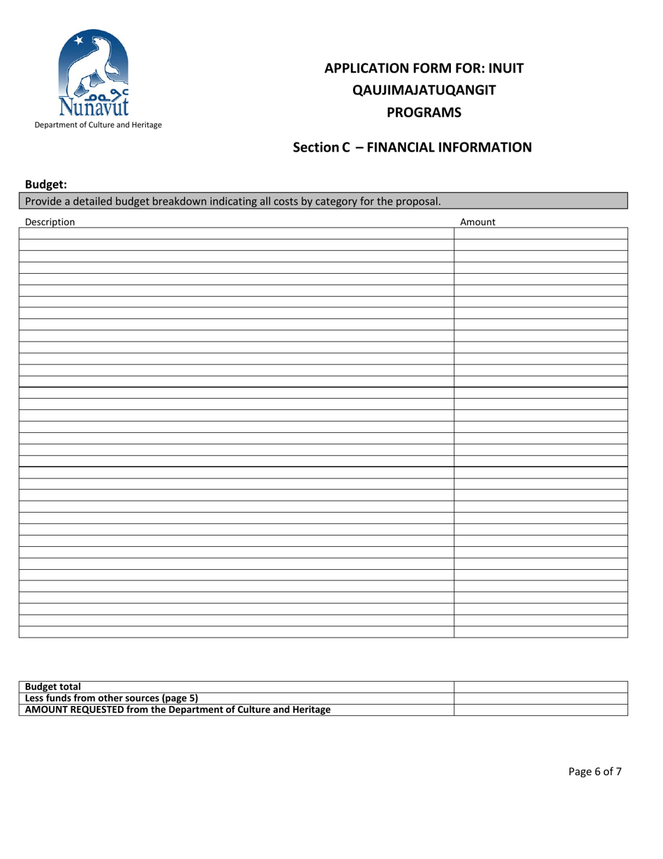 Application Form for: Inuit Qaujimajatuqangit Programs - Nunavut, Canada, Page 6