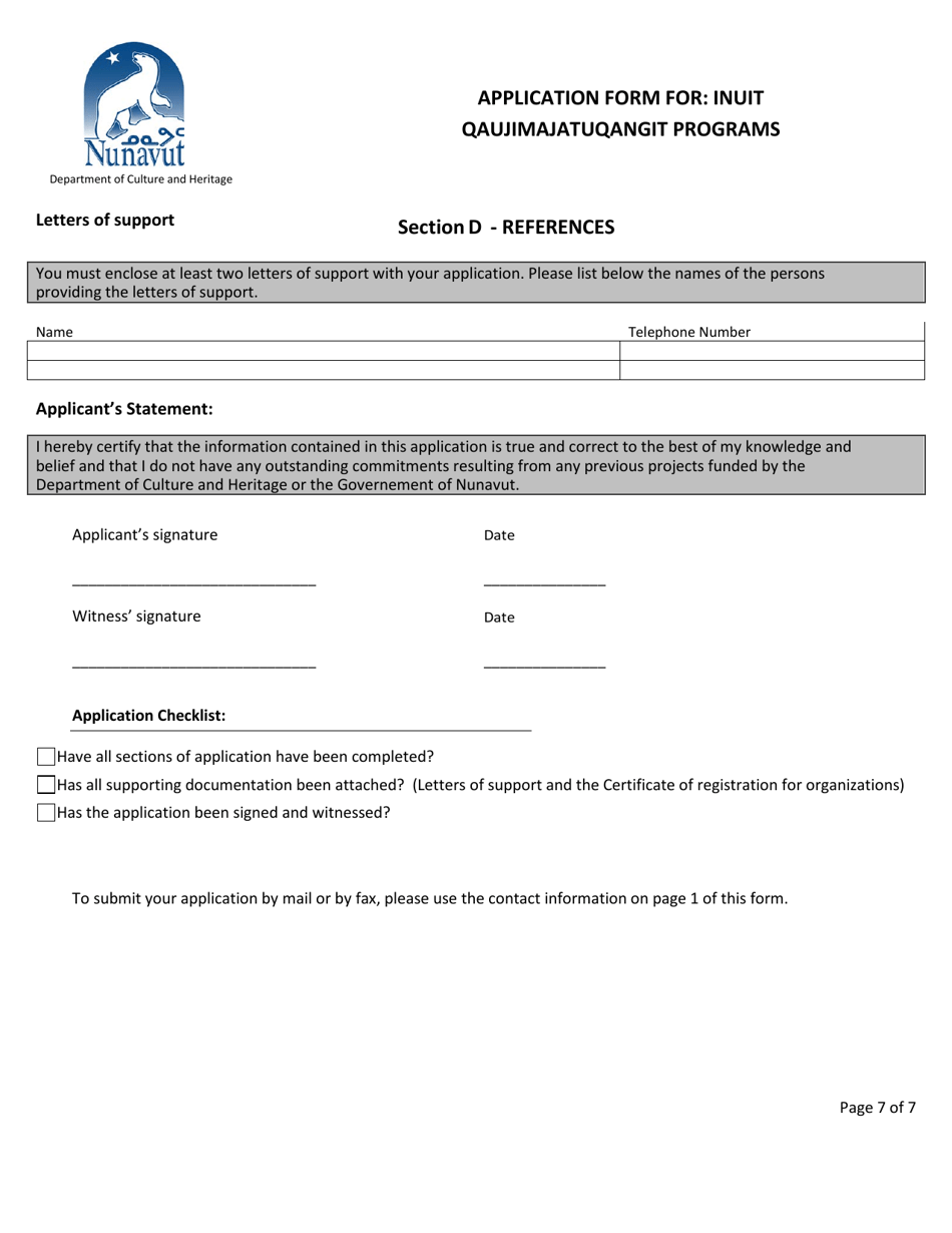 Application Form for: Inuit Qaujimajatuqangit Programs - Nunavut, Canada, Page 7