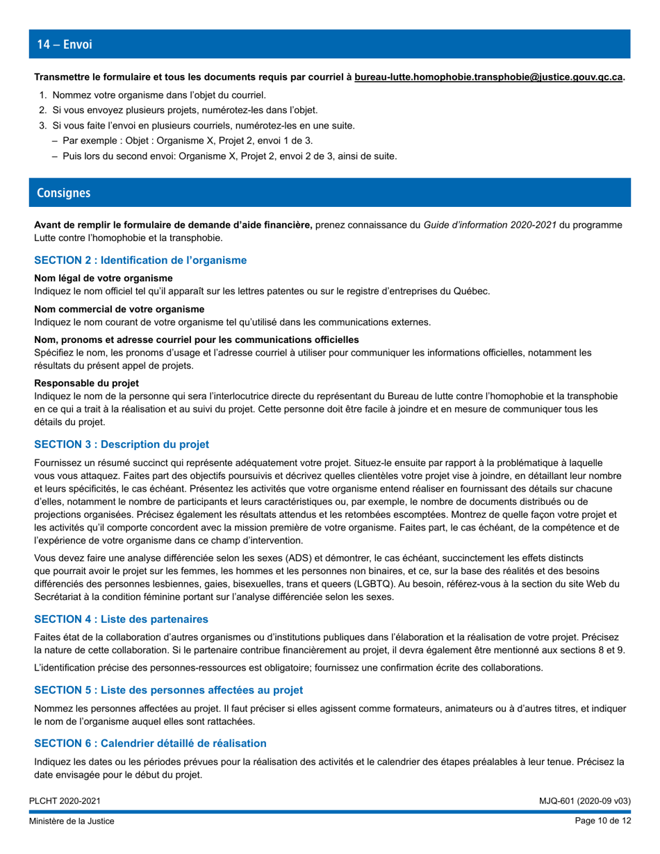 Forme MJQ-601 Demande Daide Financiere En Vertu Du Programme - Lutte Contre Lhomophobie Et La Transphobie - Quebec, Canada (French), Page 10