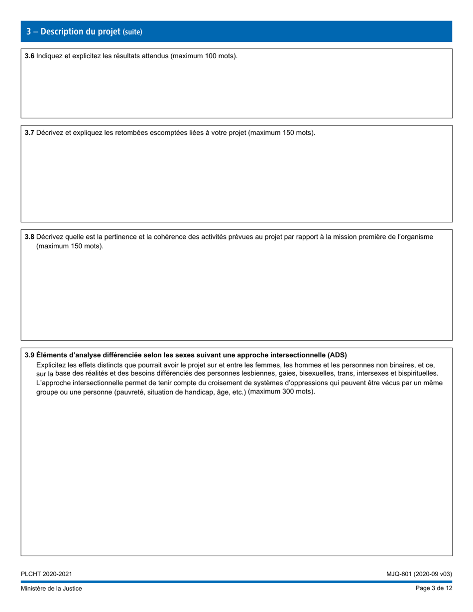 Forme MJQ-601 Demande Daide Financiere En Vertu Du Programme - Lutte Contre Lhomophobie Et La Transphobie - Quebec, Canada (French), Page 3