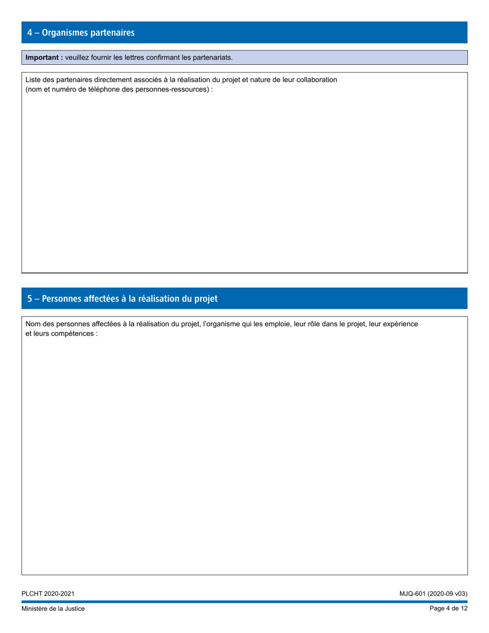 Forme MJQ-601 Demande Daide Financiere En Vertu Du Programme - Lutte Contre Lhomophobie Et La Transphobie - Quebec, Canada (French), Page 4