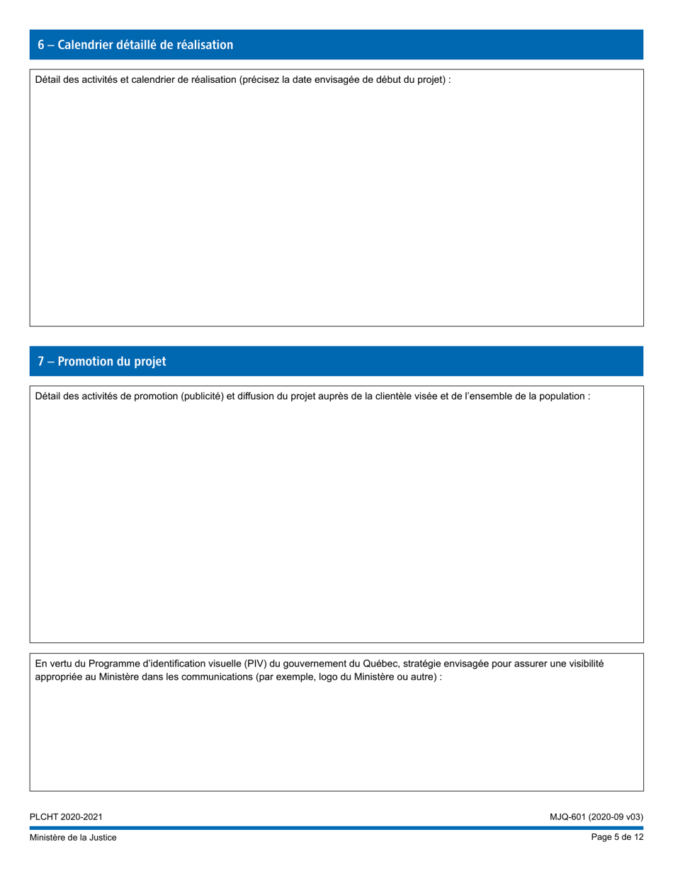 Forme MJQ-601 Demande Daide Financiere En Vertu Du Programme - Lutte Contre Lhomophobie Et La Transphobie - Quebec, Canada (French), Page 5