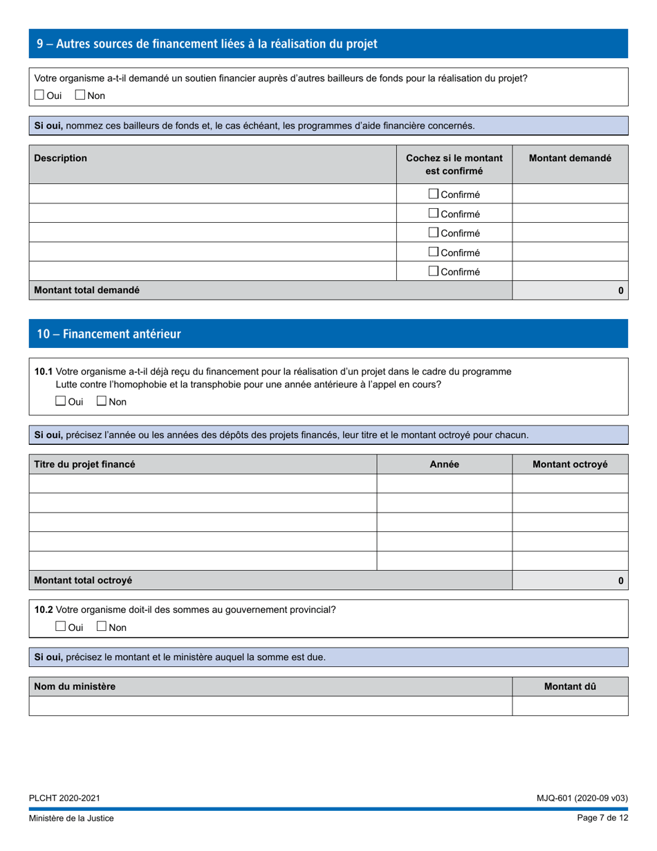 Forme MJQ-601 Demande Daide Financiere En Vertu Du Programme - Lutte Contre Lhomophobie Et La Transphobie - Quebec, Canada (French), Page 7