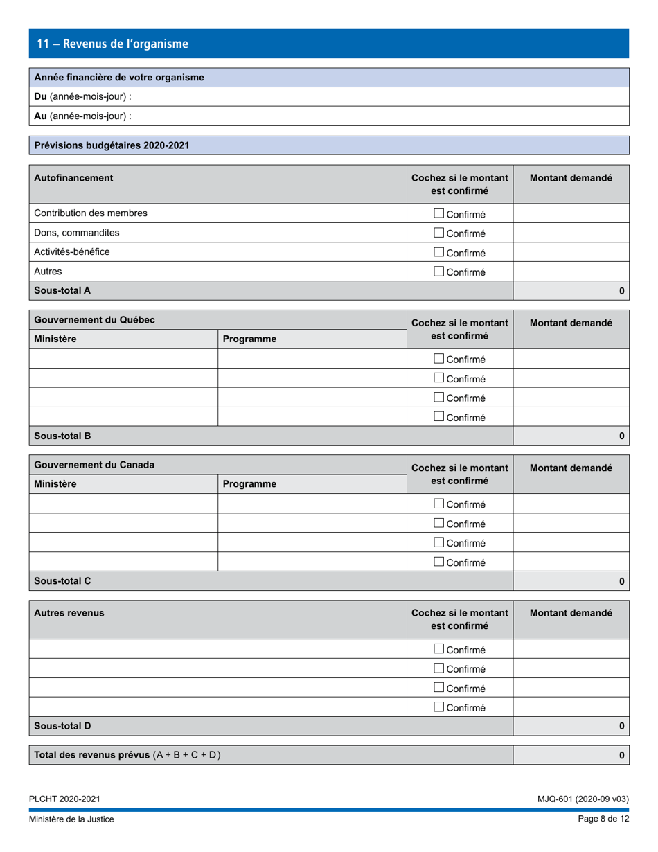 Forme MJQ-601 Demande Daide Financiere En Vertu Du Programme - Lutte Contre Lhomophobie Et La Transphobie - Quebec, Canada (French), Page 8