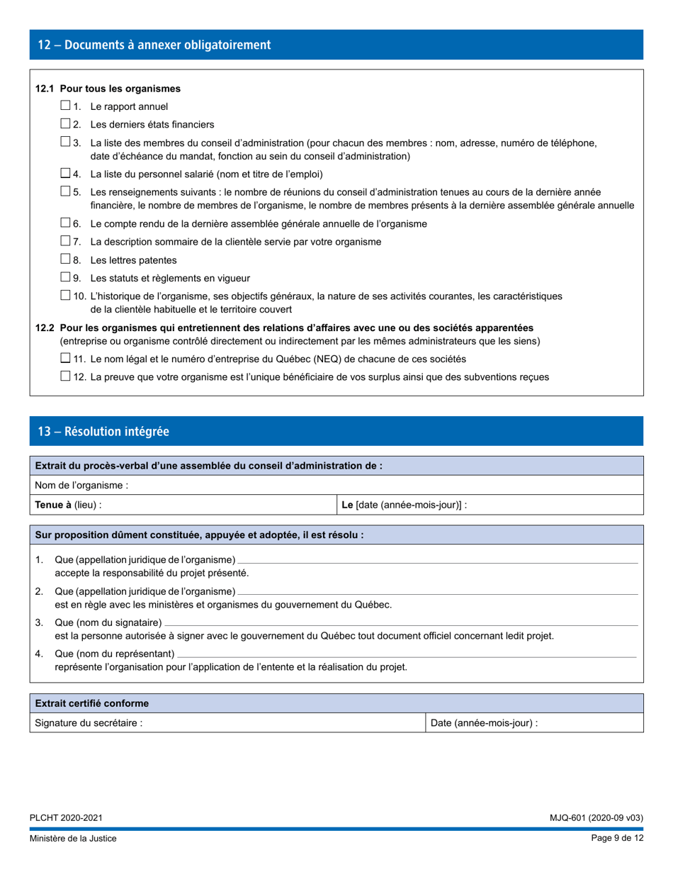 Forme MJQ-601 Demande Daide Financiere En Vertu Du Programme - Lutte Contre Lhomophobie Et La Transphobie - Quebec, Canada (French), Page 9
