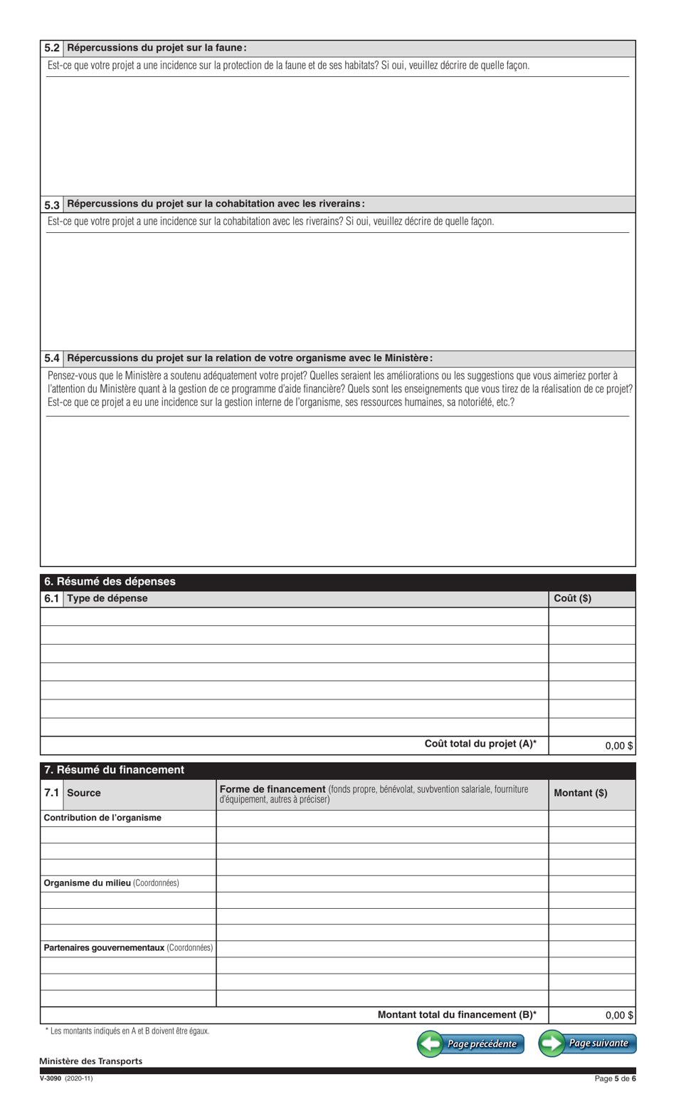 Forme V-3090 Volet 1 Rapport Final - Infrastructures Et Securite - Quebec, Canada (French), Page 5