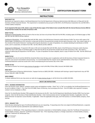 Form AU-22 Certification Request Form - New Hampshire, Page 3