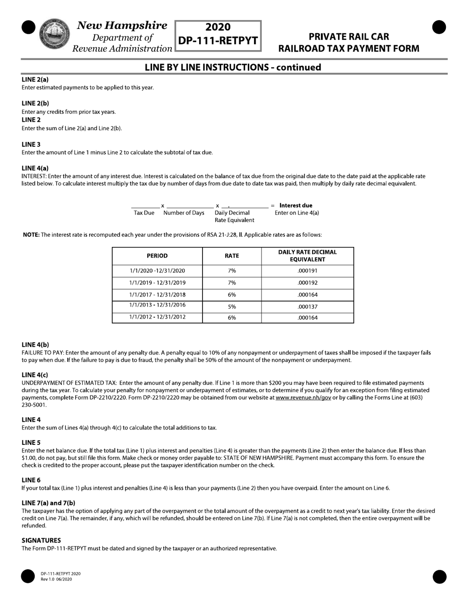 Form DP-111-RETPYT Private Rail Car Railroad Tax Payment Form - New Hampshire, Page 3