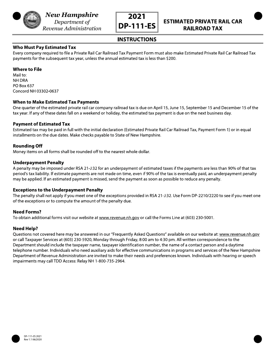 Form DP-111-ES Estimated Private Rail Car Railroad Tax - New Hampshire, Page 4