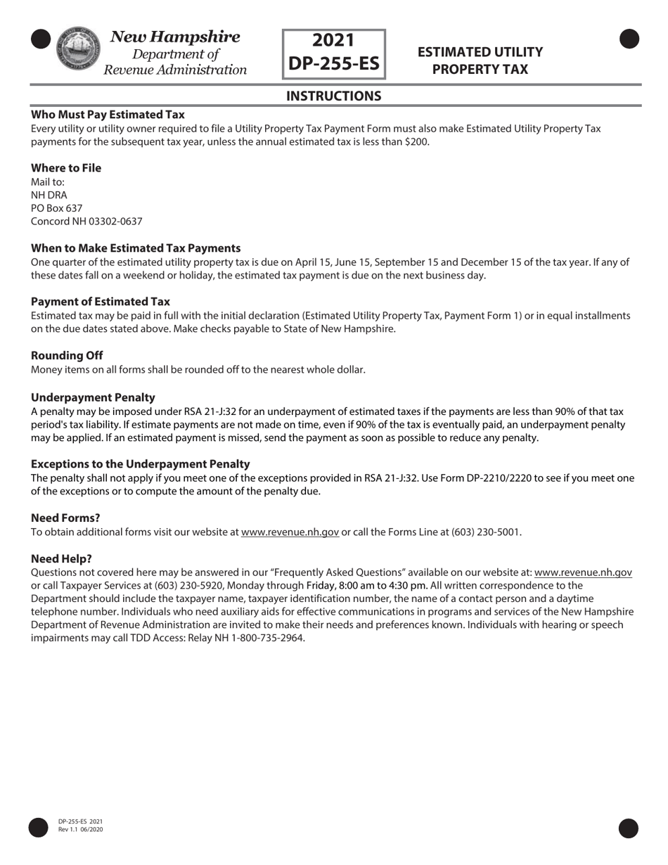 Form DP-255-ES Estimated Utility Property Tax - New Hampshire, Page 4