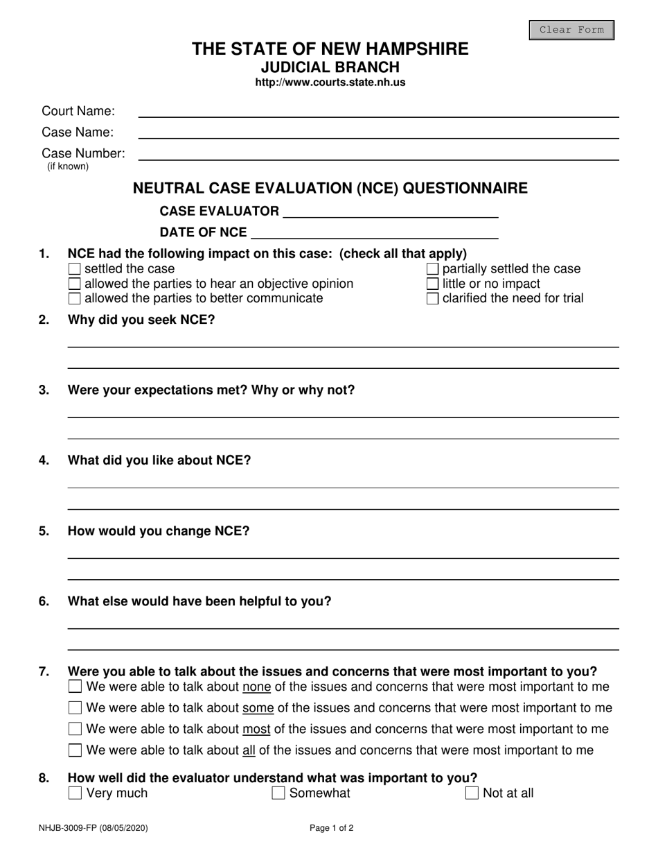 Form NHJB-3009-FP Neutral Case Evaluation (Nce) Questionnaire - New Hampshire, Page 1