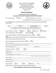 Form TDMV71 &quot;Notice of Removal&quot; - New Hampshire
