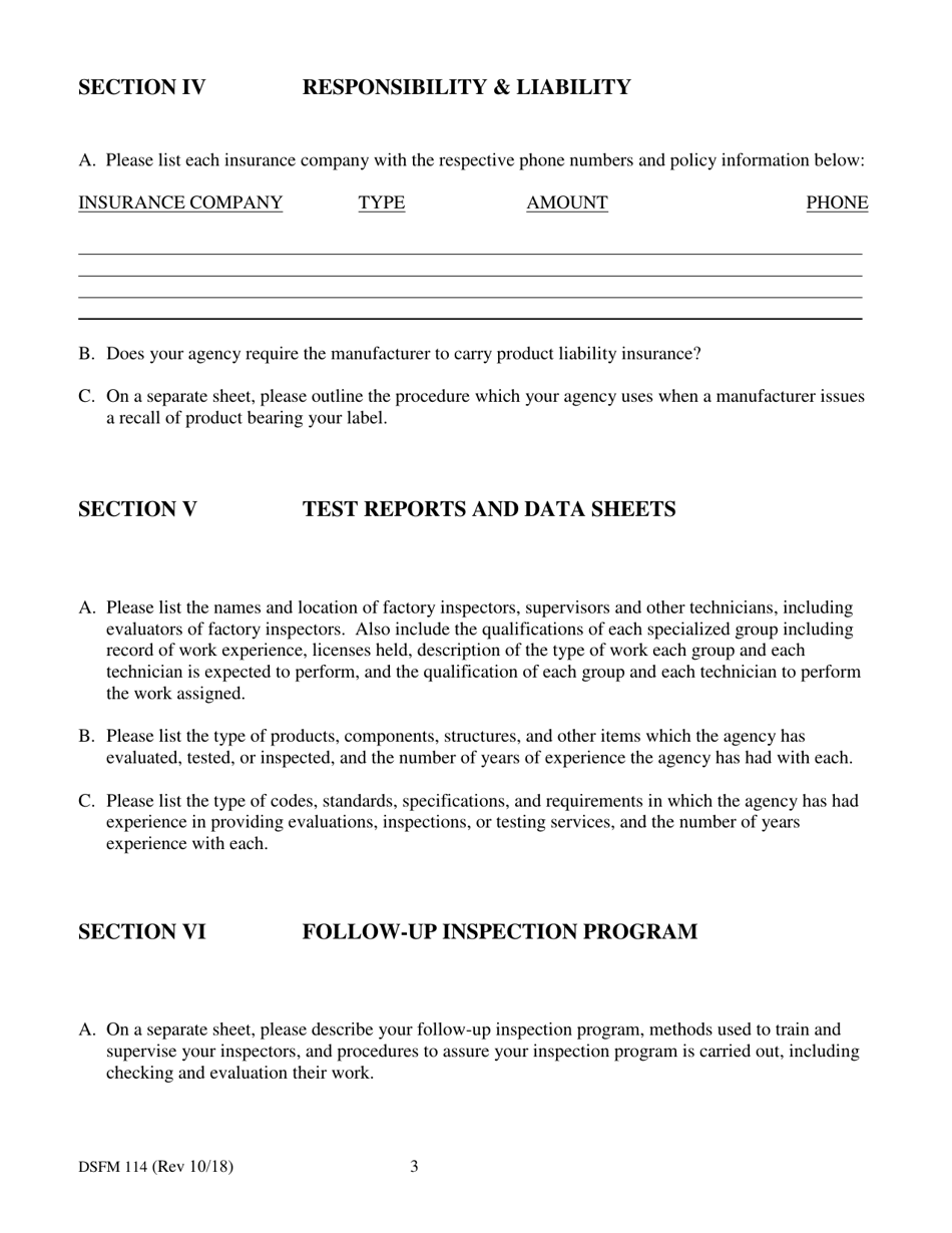 Form DSFM114 Modular Building Program Application for Third Party Agency Certification - New Hampshire, Page 3
