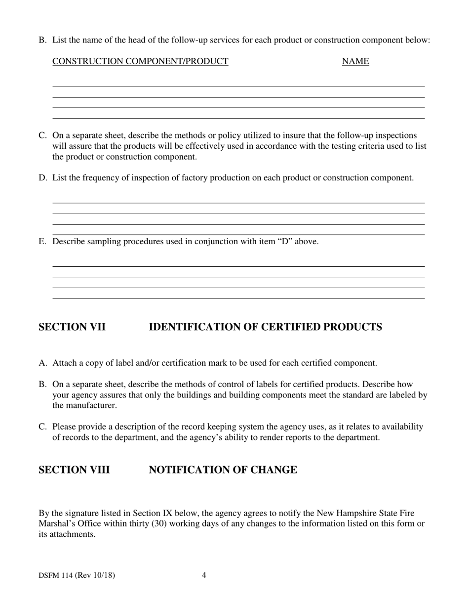 Form DSFM114 Modular Building Program Application for Third Party Agency Certification - New Hampshire, Page 4