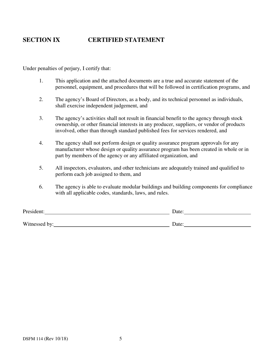 Form DSFM114 Modular Building Program Application for Third Party Agency Certification - New Hampshire, Page 5