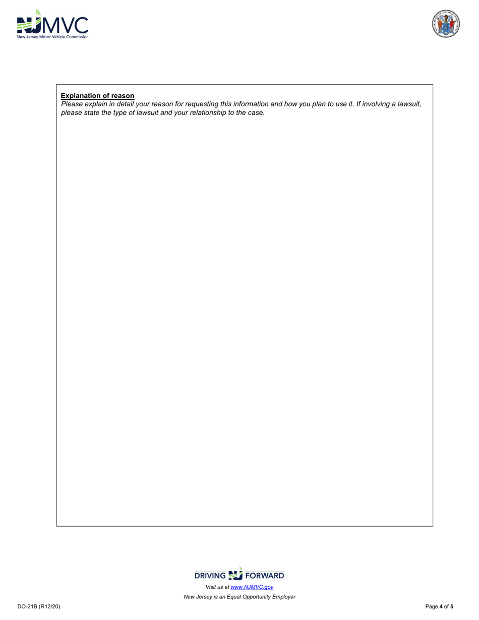 Form DO-21B Drivers History Abstract Application Request - New Jersey, Page 3