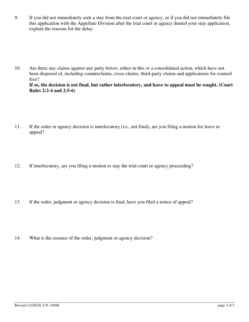 Form 10498 Application for Permission to File Emergent Motion - New Jersey, Page 3