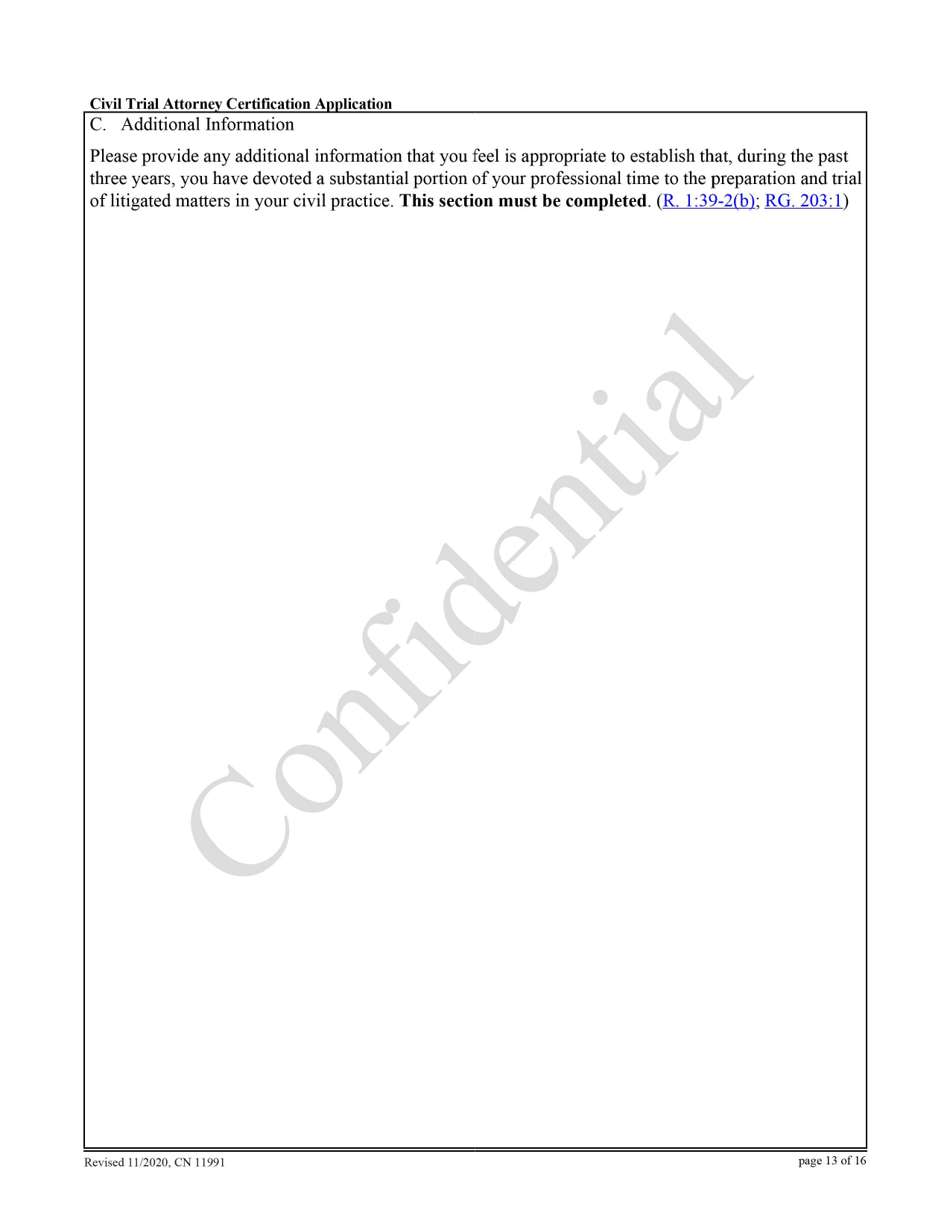 Form 11991 Civil Trial Attorney Certification Application - New Jersey, Page 13