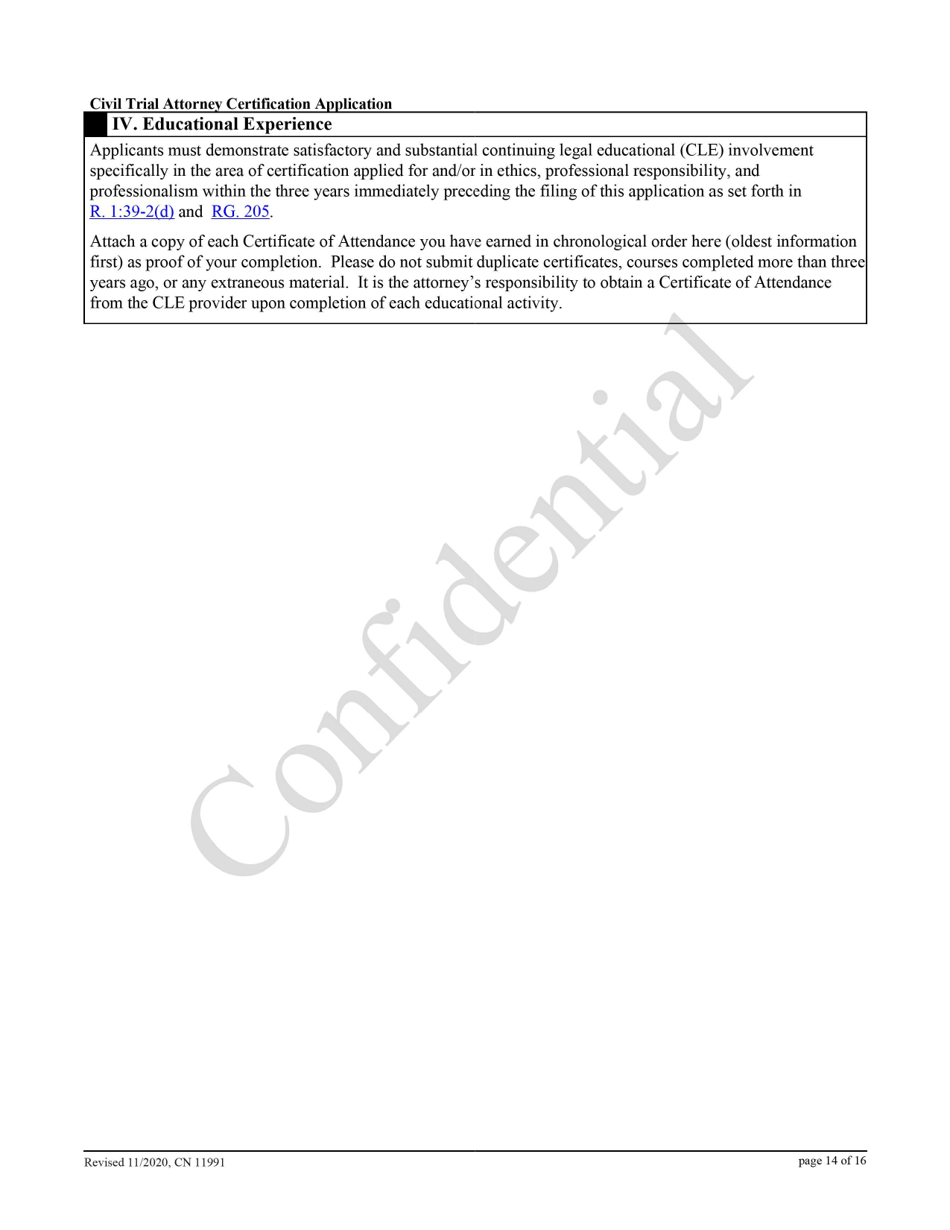 Form 11991 Civil Trial Attorney Certification Application - New Jersey, Page 14