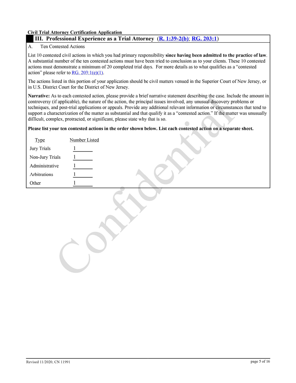 Form 11991 Civil Trial Attorney Certification Application - New Jersey, Page 5