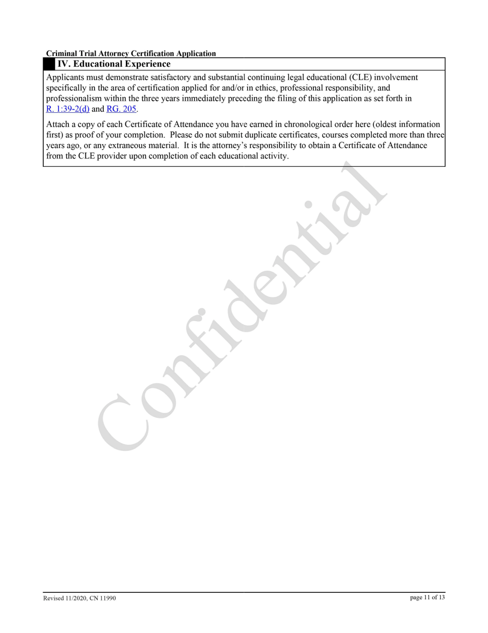 Form 11990 Criminal Trial Attorney Certification Application - New Jersey, Page 11
