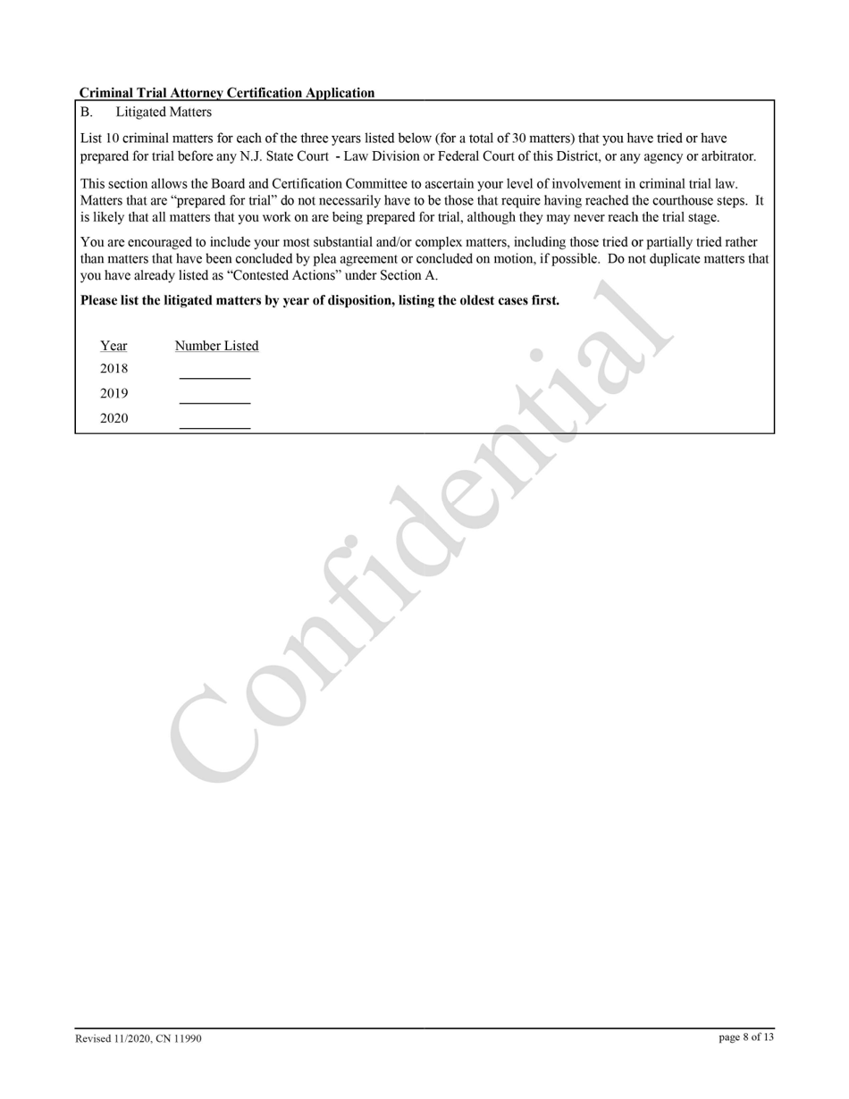 Form 11990 Criminal Trial Attorney Certification Application - New Jersey, Page 8