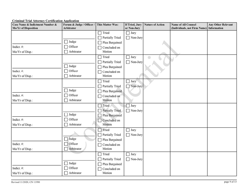 Form 11990 Criminal Trial Attorney Certification Application - New Jersey, Page 9