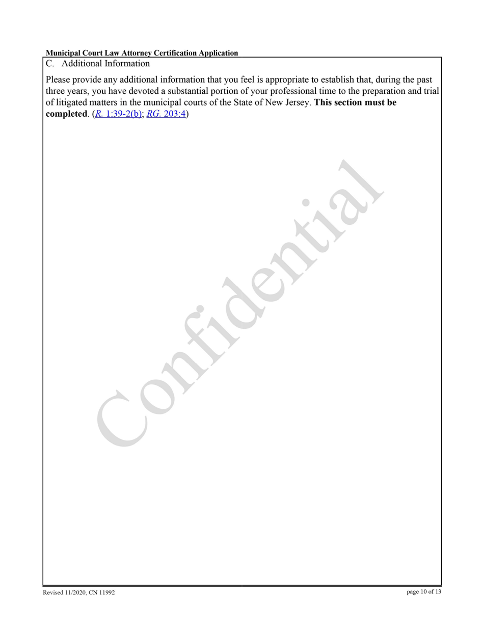 Form 11992 Municipal Court Law Attorney Certification Application - New Jersey, Page 10