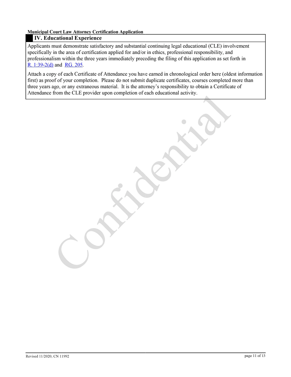 Form 11992 Municipal Court Law Attorney Certification Application - New Jersey, Page 11