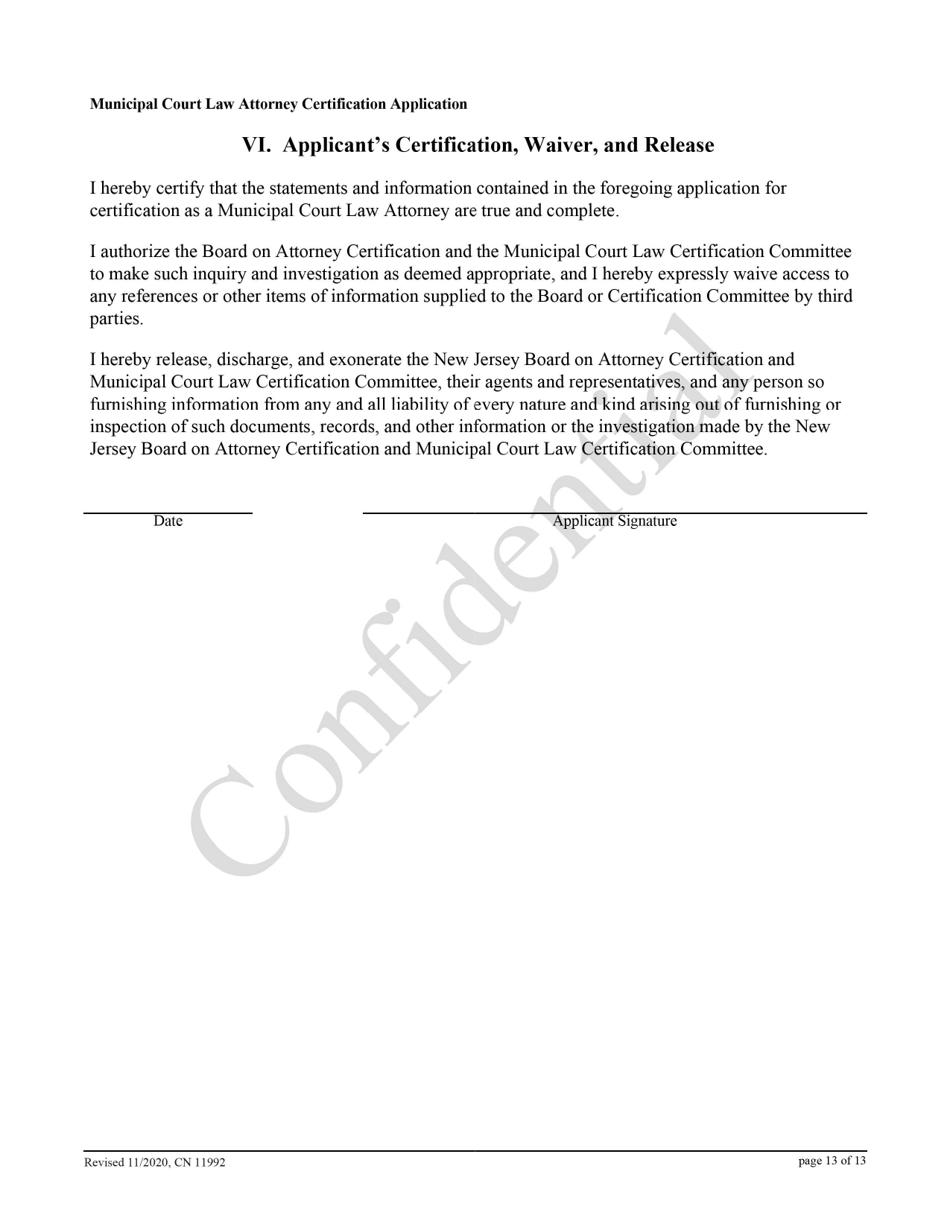 Form 11992 Municipal Court Law Attorney Certification Application - New Jersey, Page 13