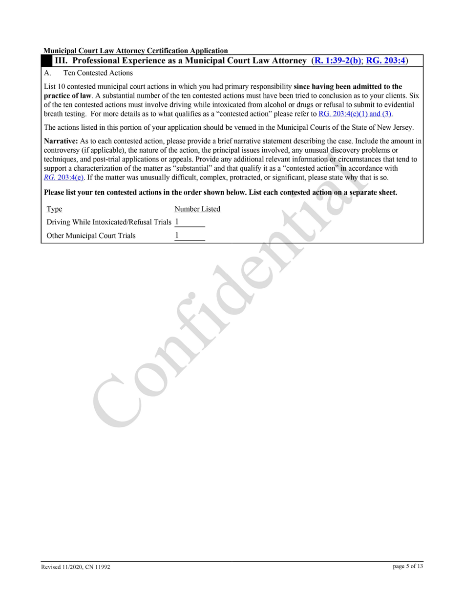 Form 11992 Municipal Court Law Attorney Certification Application - New Jersey, Page 5