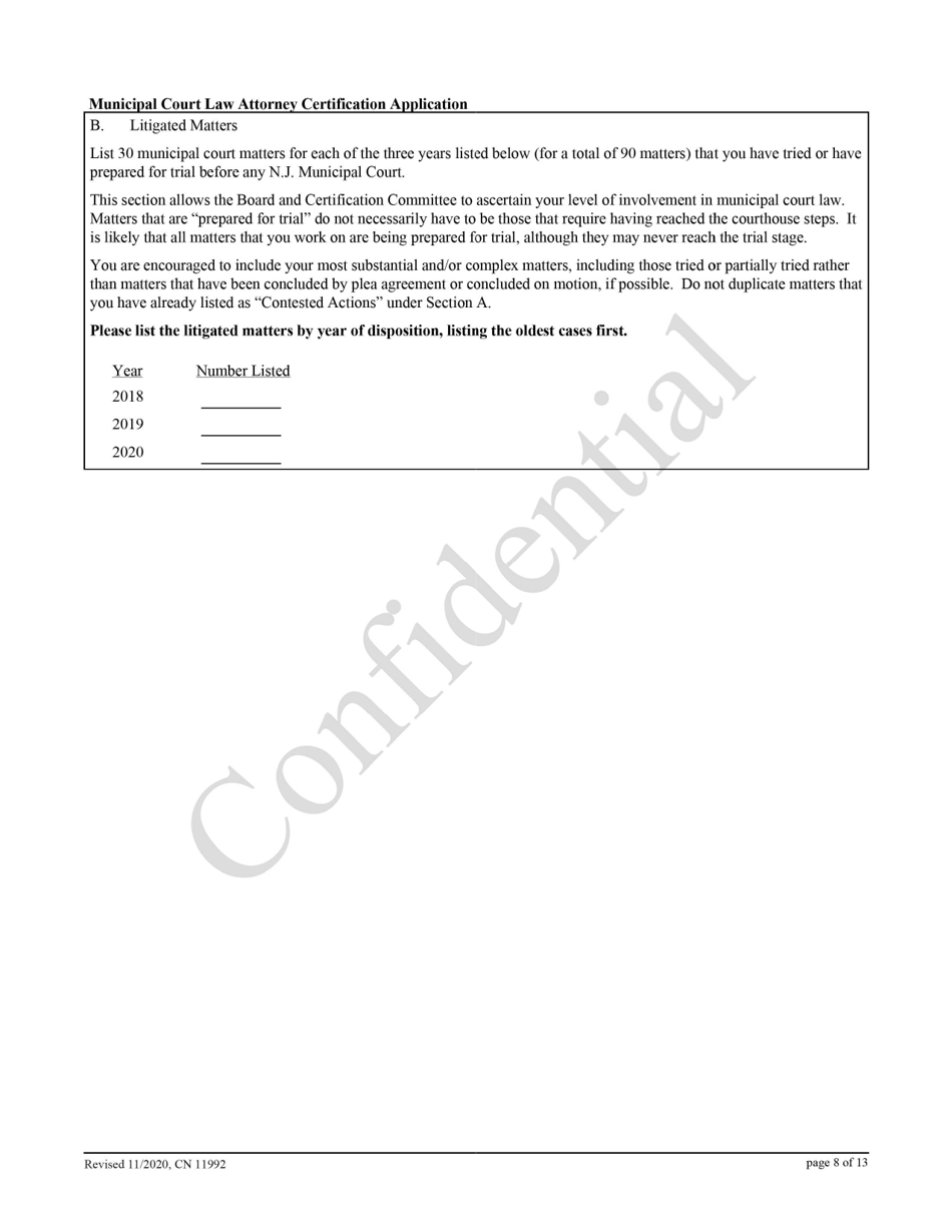 Form 11992 Municipal Court Law Attorney Certification Application - New Jersey, Page 8