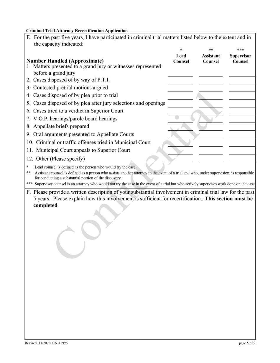 Form 11996 Criminal Trial Attorney Recertification Application - New Jersey, Page 5