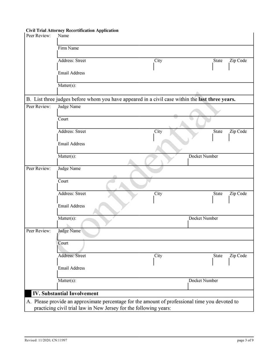 Form 11997 Civil Trial Attorney Recertification Application - New Jersey, Page 3