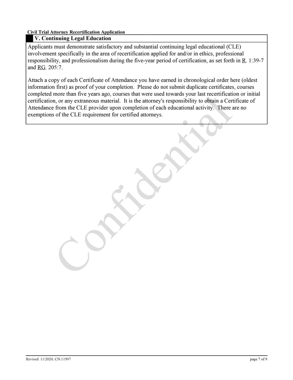 Form 11997 Civil Trial Attorney Recertification Application - New Jersey, Page 7
