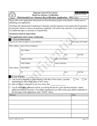 Document preview: Form 11998 Matrimonial Law Attorney Recertification Application - New Jersey, 2021