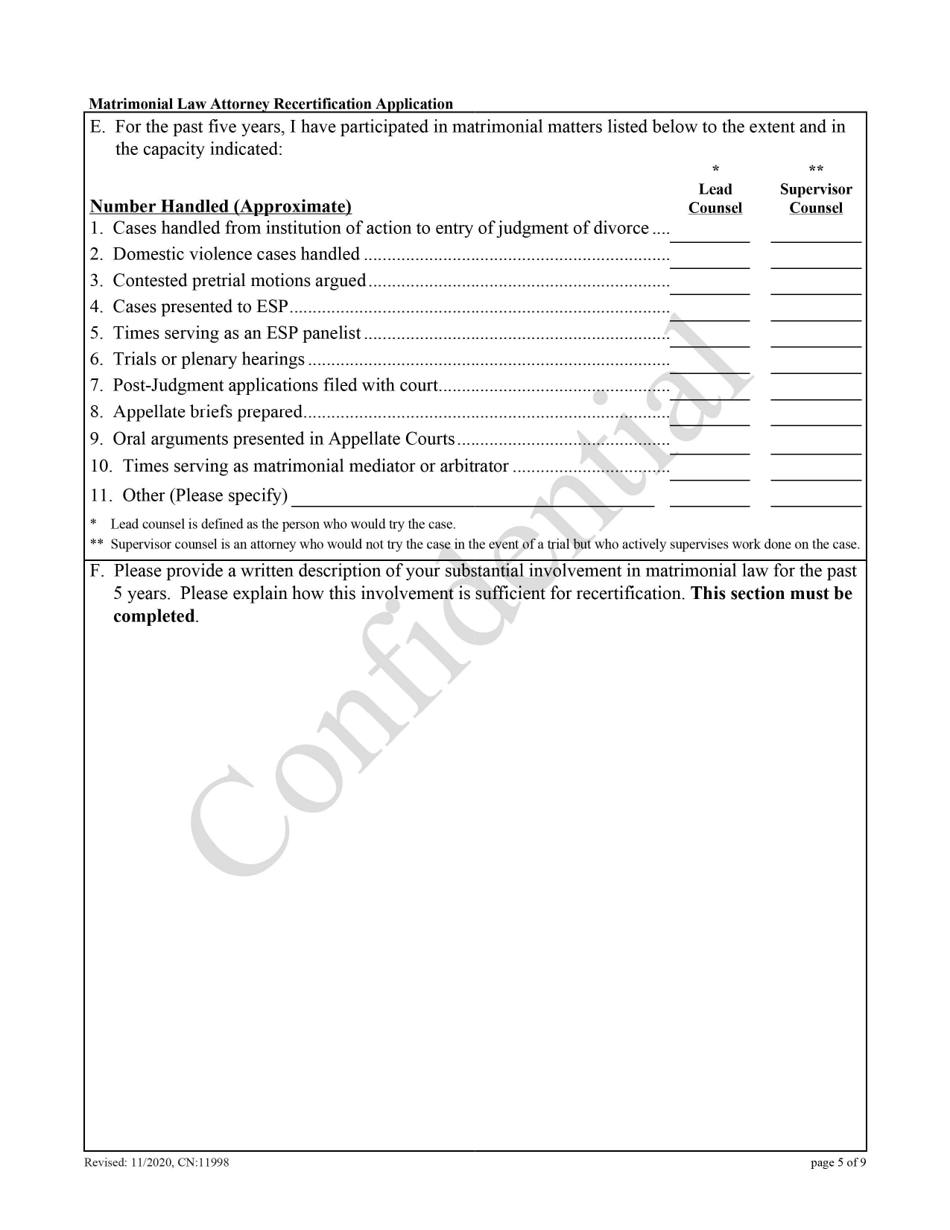 Form 11998 Matrimonial Law Attorney Recertification Application - New Jersey, Page 5