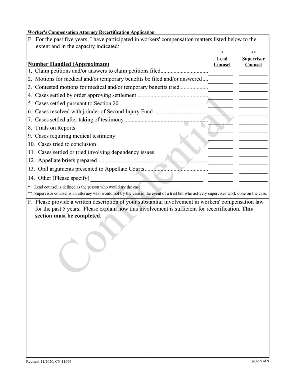 Form 11999 Workers Compensation Law Attorney Recertification Application - New Jersey, Page 5
