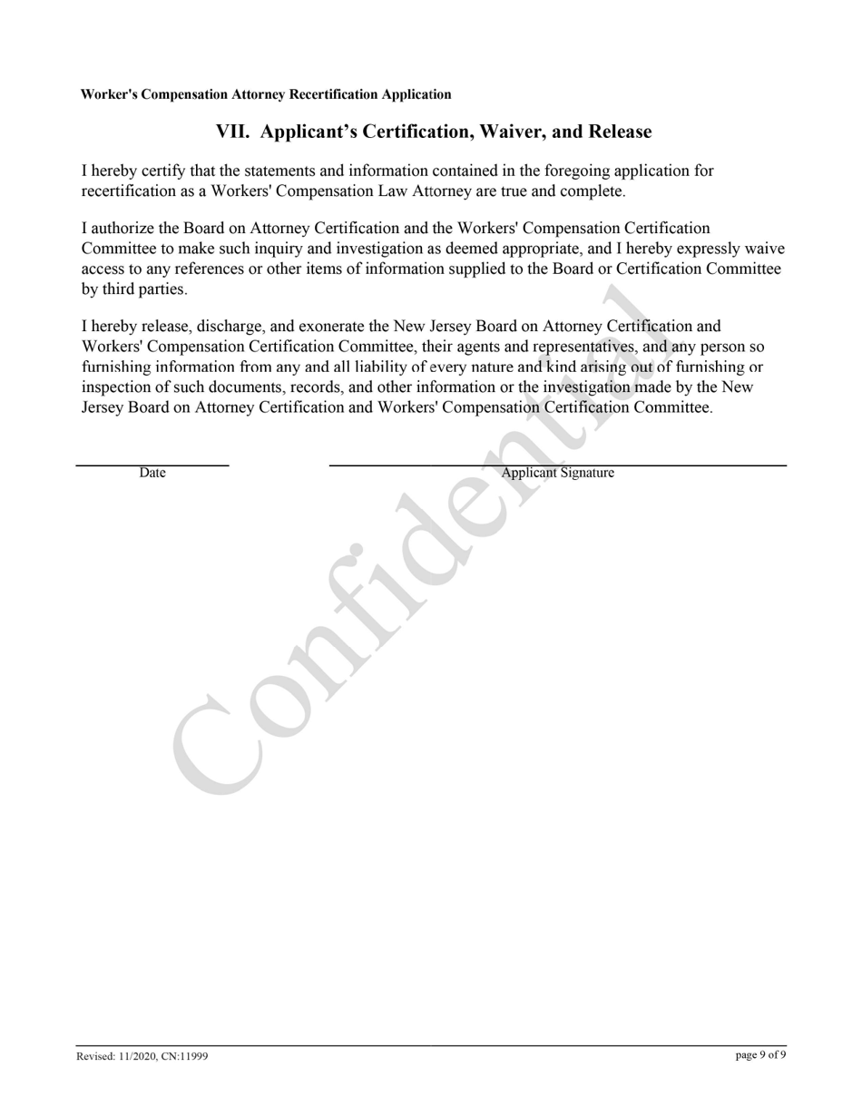Form 11999 Workers Compensation Law Attorney Recertification Application - New Jersey, Page 9