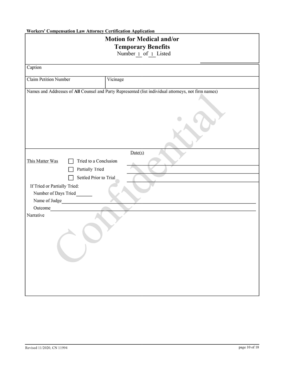 Form 11994 Workers Compensation Law Attorney Certification Application - New Jersey, Page 10