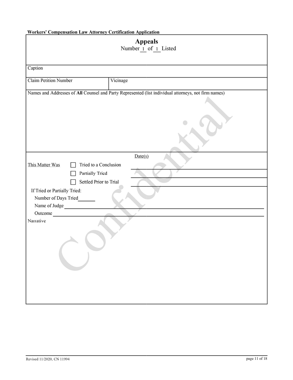 Form 11994 Workers Compensation Law Attorney Certification Application - New Jersey, Page 11